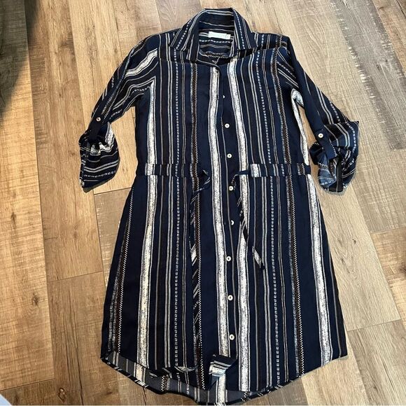 Veronica M Navy Striped Shirtdress - Picture 3 of 9